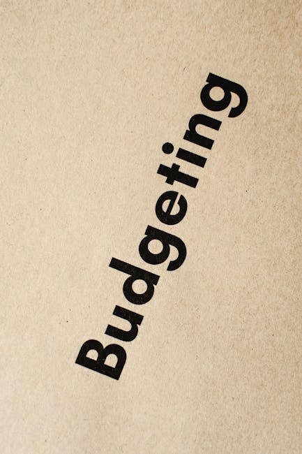 A close-up image of a cardboard box with the word 'Budgeting' printed in large, bold black letters diagonally across the surface. The box appears to be part of a home relocation or moving process, with visible brown corrugated cardboard material. The background is neutral and plain, emphasizing the box and the printed text. This image may relate to affordable or cost-effective moving solutions offered by Man with Van Sands End as part of their removals services, illustrating the planning or packing stage involved in house relocation inside the property or during loading for transportation.